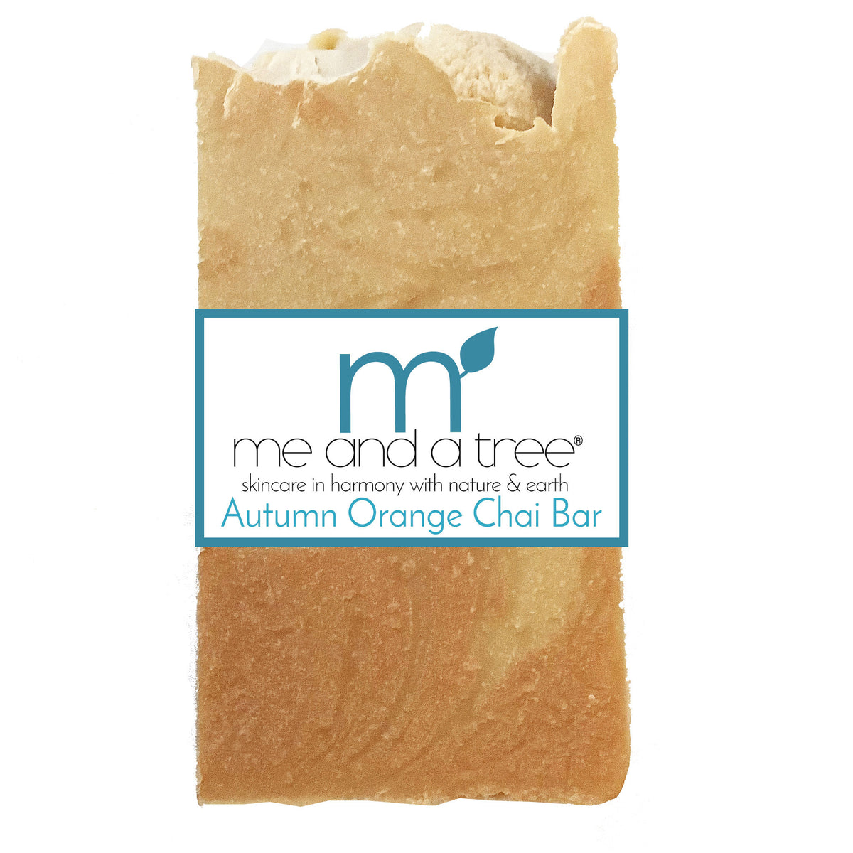 Bar of soap with 'me and a tree' label on a white background