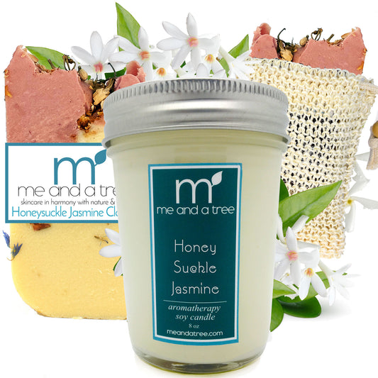 Best Natural Honeysuckle Soy Candle Soap Skin Care Gift Set Women Men