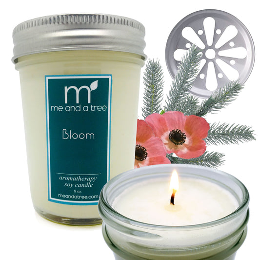 Best Bloom Floral Soy Candle 8oz with Daisy Glow Lid - Uplifting Essential Oils & Botanical Blends for Calming Ambiance - Long Clean Burn Time - Perfect Gift for Natural Scent Lovers
