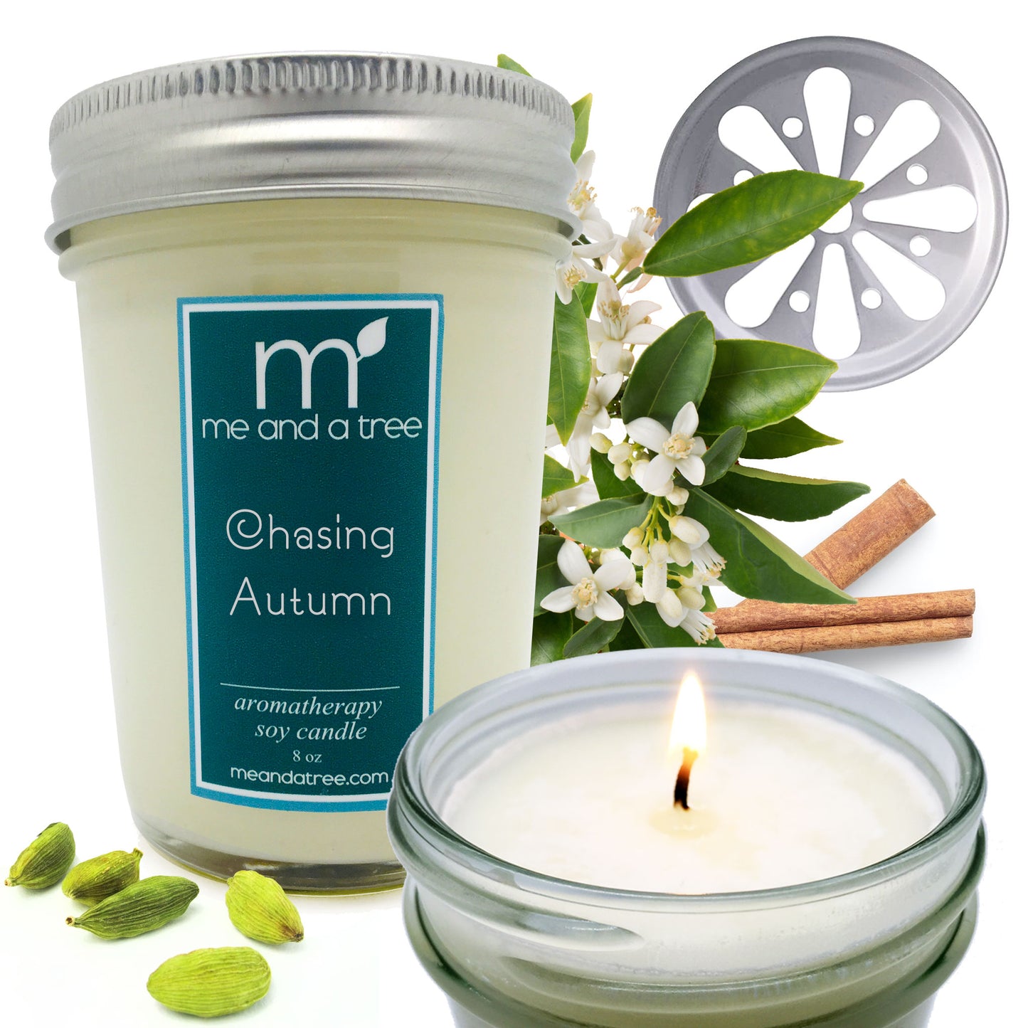 Best Chasing Autumn Soy essential oil 8oz jar candle with night time daisy lid, perfect for travel and gift-giving. Adds beautiful vibrancy to any room in your home, massage spa