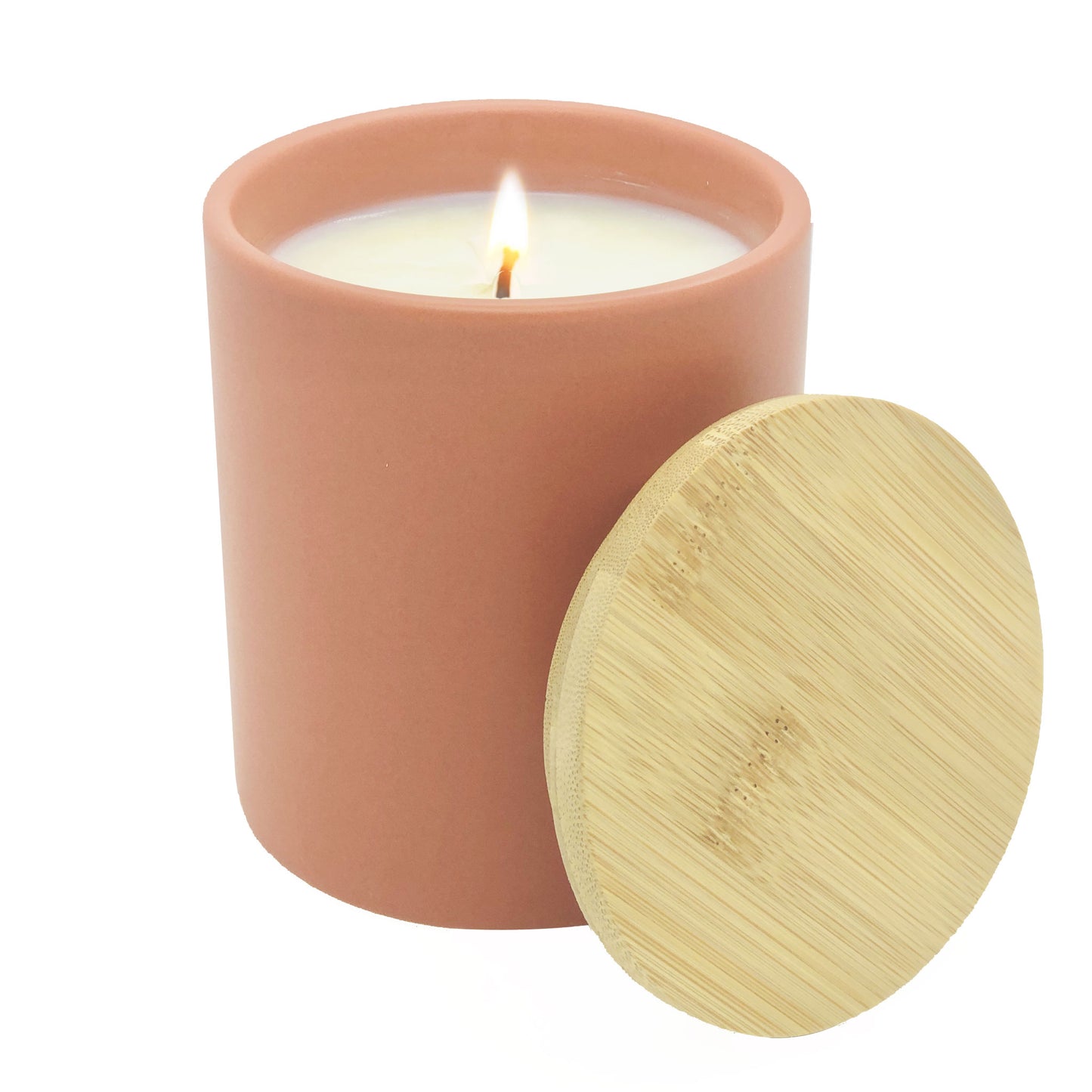  Best Chasing Autumn Signature Essential Oil Soy Candle in Salmon-Tinted Ceramic Tumbler Jar with Bamboo Lid