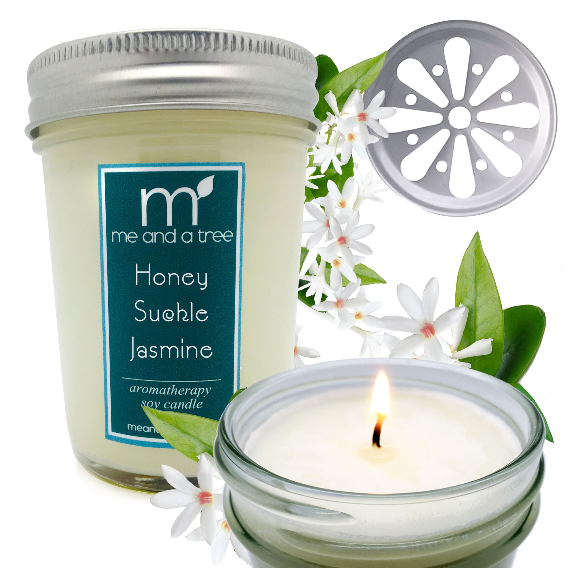 Best Honeysuckle Jasmine Soy Candle - Daisy Glow Night Time Lid - Romantic Massage - Calming Warm- Beautifully Floral Scented - Nail & Perfume - Hair Shin