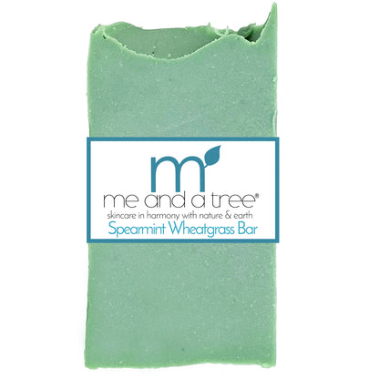 Best Spearmint Wheatgrass Soap artisan handcrafted soap made with spearmint, wheatgrass, shea butter, and olive oil that offers a skin-balancing and stimulating cleanse for all ages and skin types.