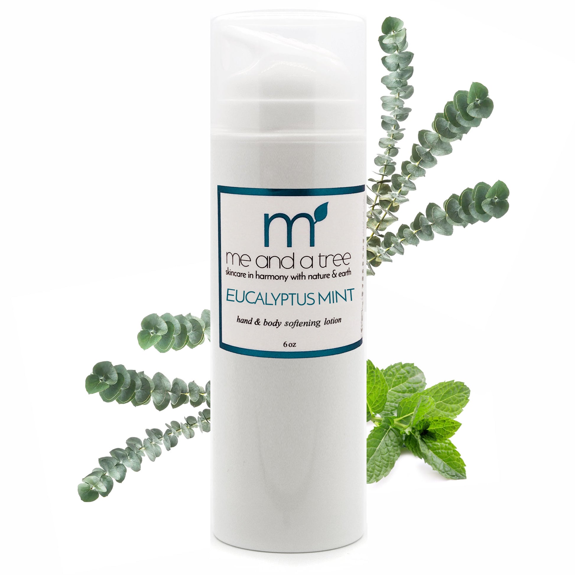 Handcrafted Eucalyptus Mint Natural Hand & Body Lotion Skin Care Sun Relief Cream made with Borage and Aloe, enriched with essential oils and plant-based nutrients, vegan and cruelty-free